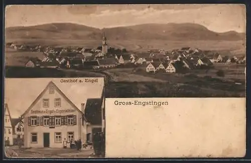 AK Gross-Engstingen, Gasthof zum Engel E. Wälder, Gesamtansicht mit Bergpanorama