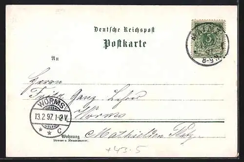 Lithographie Mainz, Mainzer Carneval, Der Zug passiert die Ludwigstrasse, Narrhalla mit Podium