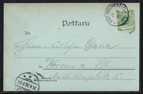 Mondschein-Lithographie Alzey, Bahnhof, Volksschule, Winterschule, Seminar, Kriegerdenkmal, Rossmarkt