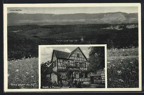 AK Waldenbuch - Hasenhof, Gasthaus zur Sonne H. Ruckh, Blick gegen die Alb