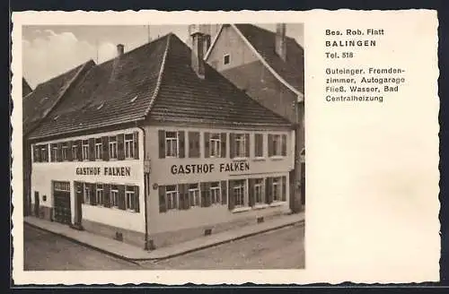 AK Balingen, Gasthof Falken R. Flatt mit Strasse