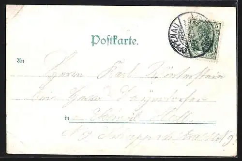 Lithographie Oppenau i. Renchthal, Gasthaus zur Krone, Totalansicht und Wasserfall