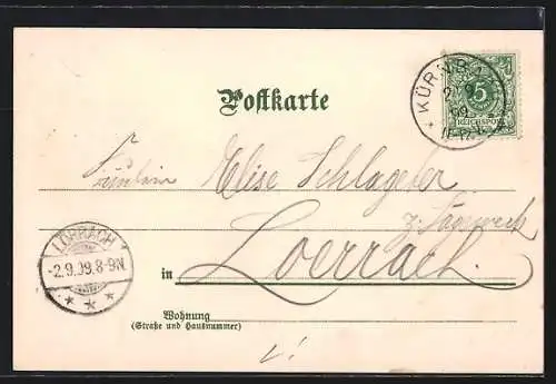 Lithographie Kürnbach / Baden, Ehem. Wohnhaus der Seherin v. Prevorst, Marktplatz, Posthaus