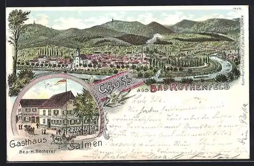 Lithographie Bad Rothenfels, Gasthaus zum Salmen, Bes. H. Becherer, Totalansicht