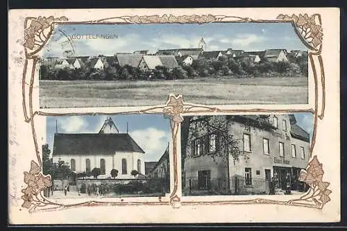 AK Göttelfingen / Baisingen, Gasthaus von Eduard Nester, Kirche und Ortsansicht