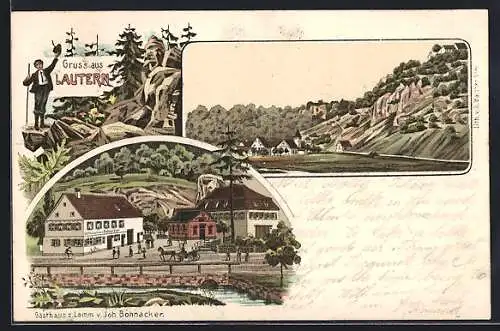 Lithographie Lautern / Württ., Gasthaus zum Lamm von Joh. Bohnacker, Totalansicht