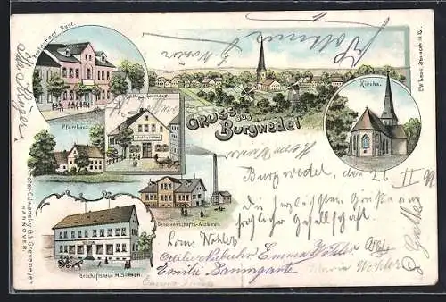 Lithographie Burgwedel, Restaurant Rust, H. Rohlfing`s Gasthaus, Geschäft v. M Siemon