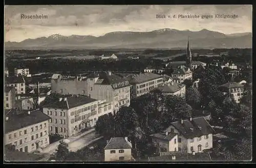 AK Rosenheim, Blick von der Pfarrkirche gegen Königstrasse