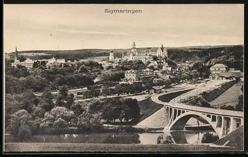 AK Sigmaringen, Teilansicht aus der Vogelschau