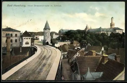 AK Bad Homburg, neue Strassenbrücke mit Schloss