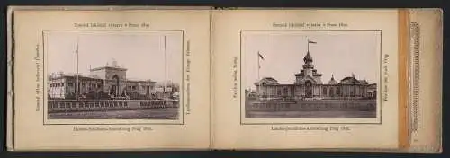 12 Fotografien Ansicht Prag, Leporello Album Landes-Jubiläums-Ausstellung 1891, Industrie-Palast, Pavillon