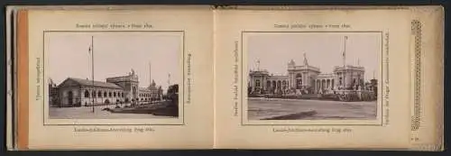 12 Fotografien Ansicht Prag, Leporello Album Landes-Jubiläums-Ausstellung 1891, Industrie-Palast, Pavillon