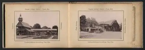 12 Fotografien Ansicht Prag, Leporello Album Landes-Jubiläums-Ausstellung 1891, Industrie-Palast, Pavillon