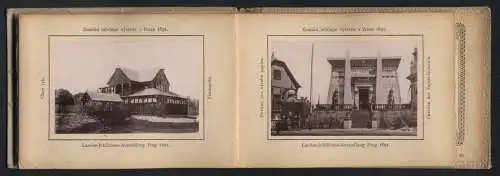 12 Fotografien Ansicht Prag, Leporello Album Landes-Jubiläums-Ausstellung 1891, Industrie-Palast, Pavillon