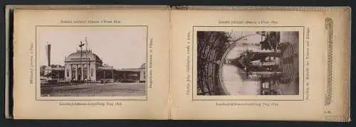 12 Fotografien Ansicht Prag, Leporello Album Landes-Jubiläums-Ausstellung 1891, Industrie-Palast, Pavillon
