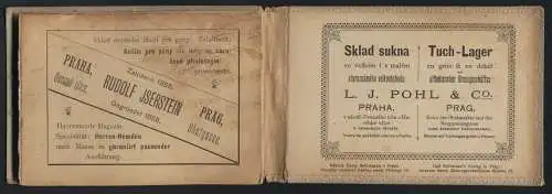12 Fotografien Ansicht Prag, Leporello Album Landes-Jubiläums-Ausstellung 1891, Industrie-Palast, Pavillon
