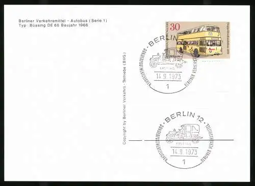 6 Fotografien Busse der Berliner Verkehrs-Betriebe (BVG), Büssing, NAG KO, AEG-Bü-CuU, mit Marken und Stempel 1973