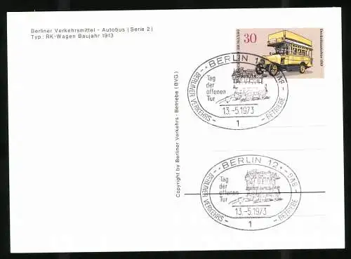 6 Fotografien Berliner Verkehrs-Betriebe (BVG), Busse, Büssing MAN, AEG, NAG KO, mit Ersttag Stempel und Briefmarken