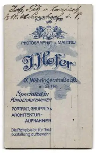 Fotografie J. Hofer, Wien, Portrait Joh. Frh. v. Larisch im Anzug, mit Signatur