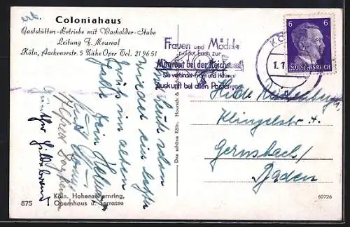 AK Köln, Hohenzollernring, Opernhaus u. Terrasse, Strassenbahn