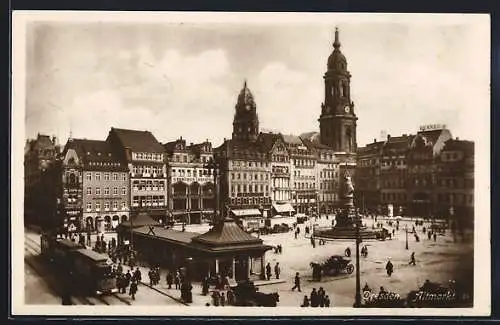 AK Dresden, Altmarkt mit Strassenbahn aus der Vogelschau