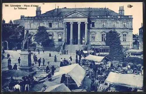 AK Limoges, Place d`Aisne Le Tribunal mit Strassenbahn