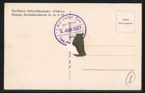 AK Turbinen-Schnelldampfer Cobra vor Helgoland, Hapag Seebäderdienst GmbH