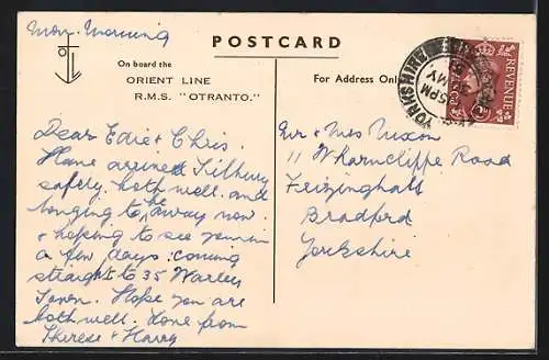 AK Passagierschiff RMS Otranto unter Volldampf den Hafen verlassend, Orient Line