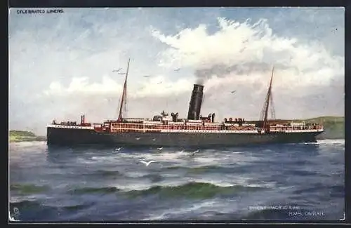 AK Passagierschiff R. M. S. Omrah passiert einen Küstenstreifen, Orient-Pacific Line