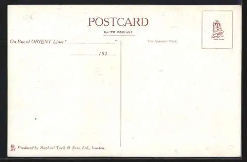 Künstler-AK Passagierschiff R.M.S. Orsova mit Schlepper, Orient Line