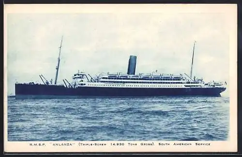 AK Passagierschiff RMSP Arlanza vor der Küste, South American Service