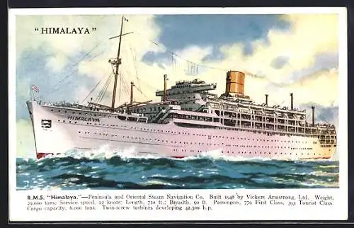 AK Passagierschiff R.M.S. Himalaya auf hoher See, P&O Steam Navigation Co.