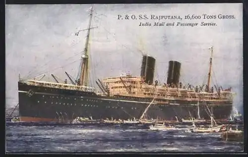 Künstler-AK Passagierschiff S. S. Rajputana, India Mail and Passenger Service, P&O Line