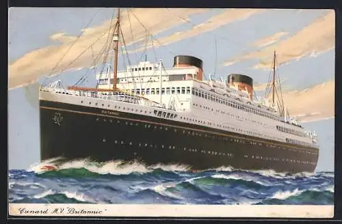 AK Passagierschiff Britannic bei leichtem Wellengang, Cunard Line