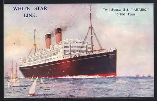 Künstler-AK Passagierschiff S.S. Arabic, White Star Line