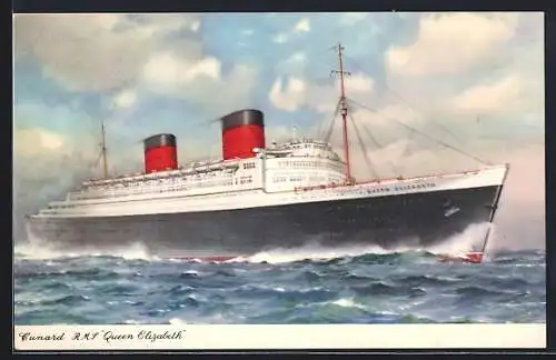 AK R. M. S. Queen Elizabeth, Passagierschiff in voller Fahrt, Cunard Liner