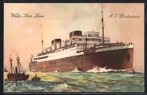 AK Passagierschiff M.V. Britannic in voller Fahrt, White Star Liner