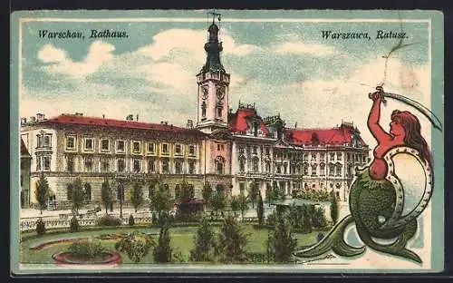 AK Warschau, Rathaus, Wehrhafte Nixe
