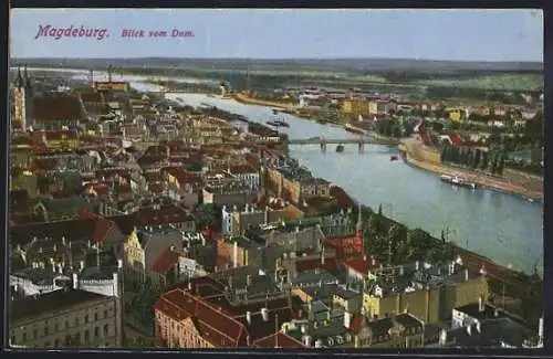 AK Magdeburg, Stadtansicht mit der Elbbrücke vom Dom aus