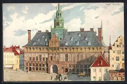 Künstler-AK Emden, Partie am Rathaus