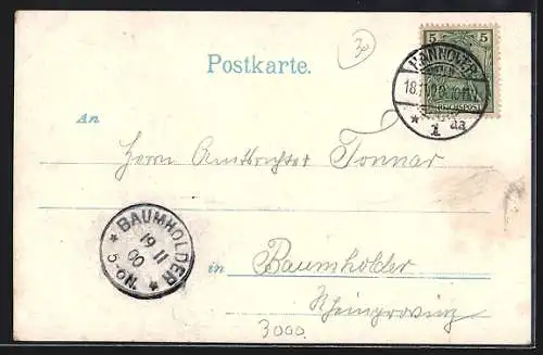 Goldfenster-AK Hannover, Strassenpartie am Lister-Turm