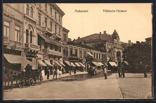 AK Bukarest, Viktoria-Strasse mit Läden