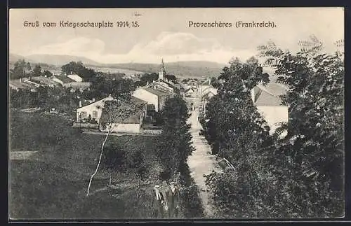 AK Provenchères, Kriegsschauplatz 1914-16, Teilansicht mit Strassenpartie und Kirche