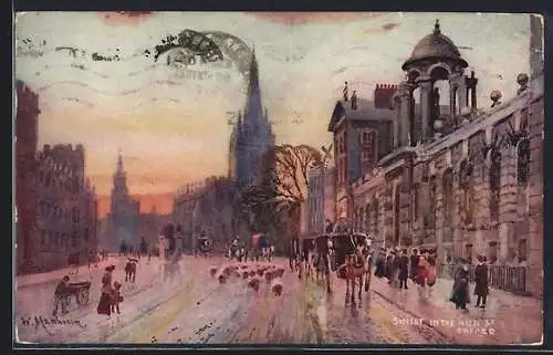 Künstler-AK Oxford, Sunset in the High Street