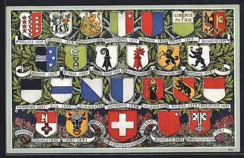 Künstler-AK Schweiz, Wappen der Kantone