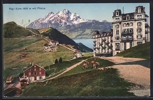 AK Rigi-Kulm, Ortsansicht mit Pilatus und Hotel