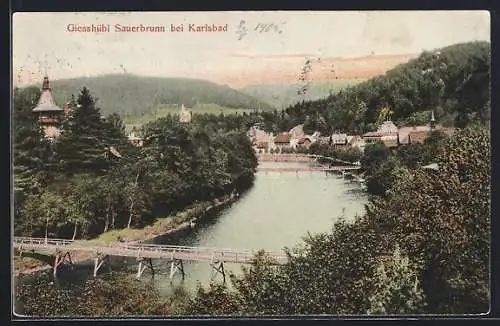 AK Giesshübl-Sauerbrunn, Ortspartie mit Flusspartie