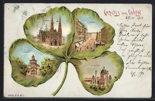 Passepartout-Lithographie Wien I, Rotunde, Votivkirche, Graben & Karlskirche