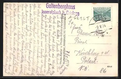 AK Inneralpbach bei Brixlegg, Teilansicht mit dem Galtenberghaus