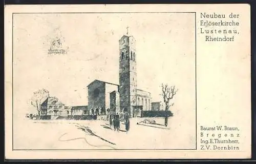 Künstler-AK Lustenau, Neubau der Erlöserkirche